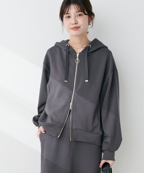 natural couture(ナチュラルクチュール)の「ふわもちWZIPパーカー(Tシャツ/カットソー・レディース・ベージュ/ピンク/グレイッシュベージュ/オフホワイト/チャコールグレー・FREE)」の22枚目の写真
