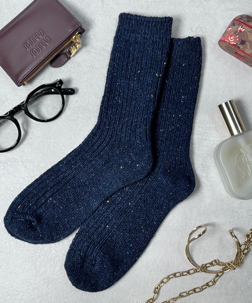 CALIFORNIA OUTFITTERS（カリフォルニア アウトフィッターズ）の「3-12C10 無地 ケーブル編 リブ編み ネップクルー靴下 クルーソックス 12色（ソックス/靴下・レディース・アイボリー/ネイビー系/グレー/パープル/ベージュ/ダークグレー/ネイビー/イエロー/ブラック/バーガンディー/グリーン/ブラウン・FREE）」の9枚目の写真