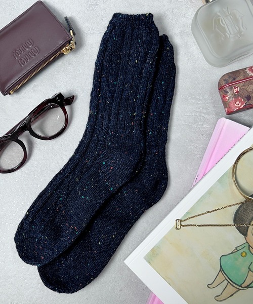 CALIFORNIA OUTFITTERS（カリフォルニア アウトフィッターズ）の「3-12C10 無地 ケーブル編 リブ編み ネップクルー靴下 クルーソックス 12色（ソックス/靴下・レディース・アイボリー/ネイビー系/グレー/パープル/ベージュ/ダークグレー/ネイビー/イエロー/ブラック/バーガンディー/グリーン/ブラウン・FREE）」の8枚目の写真