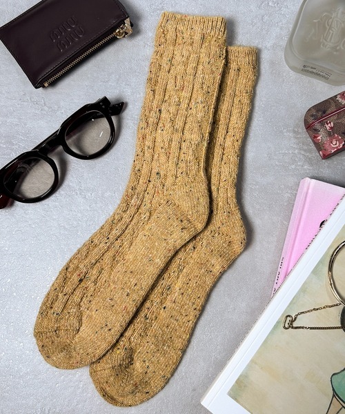 CALIFORNIA OUTFITTERS（カリフォルニア アウトフィッターズ）の「3-12C10 無地 ケーブル編 リブ編み ネップクルー靴下 クルーソックス 12色（ソックス/靴下・レディース・アイボリー/ネイビー系/グレー/パープル/ベージュ/ダークグレー/ネイビー/イエロー/ブラック/バーガンディー/グリーン/ブラウン・FREE）」の11枚目の写真