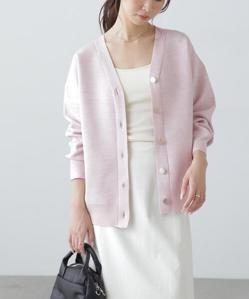 FREE'S MART（フリーズマート）の「◆［MFM］ラメジャガード金ボタンカーディガン（カーディガン/ボレロ・レディース・ホワイト/グレー/ピンク・FREE）」の3枚目の写真