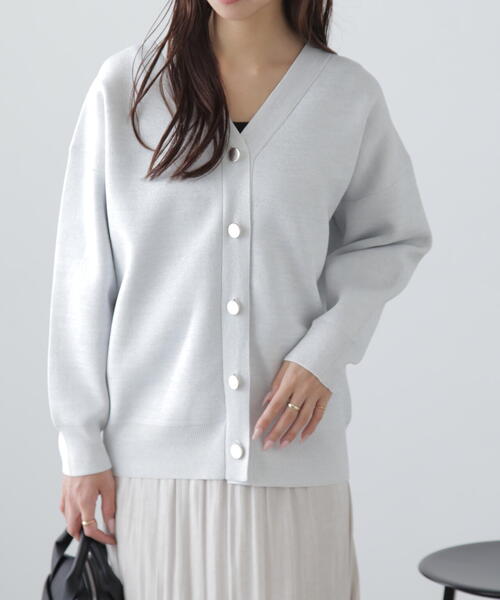 FREE'S MART（フリーズマート）の「◆［MFM］ラメジャガード金ボタンカーディガン（カーディガン/ボレロ・レディース・ホワイト/グレー/ピンク・FREE）」の4枚目の写真