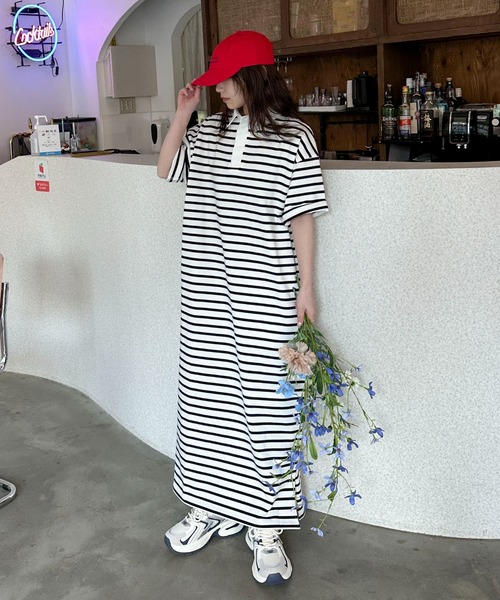 PILIT（ピリット）の「ラガーシャツOP（ワンピース・レディース・グリーン/ブラック/ピンク・MEDIUM）」の20枚目の写真