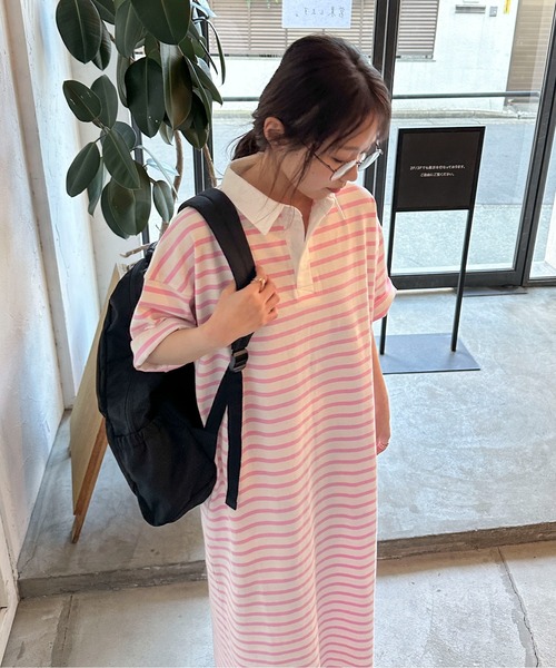 PILIT（ピリット）の「ラガーシャツOP（ワンピース・レディース・グリーン/ブラック/ピンク・MEDIUM）」の10枚目の写真