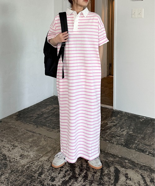 PILIT（ピリット）の「ラガーシャツOP（ワンピース・レディース・グリーン/ブラック/ピンク・MEDIUM）」の17枚目の写真