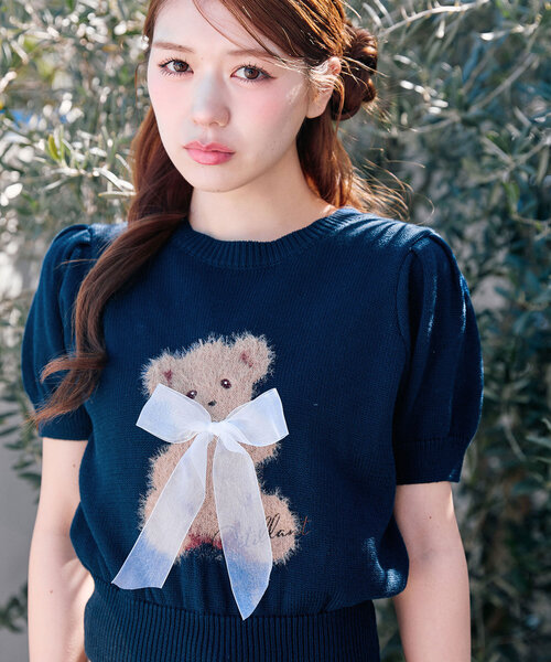 OLIVE des OLIVE（オリーブデオリーブ）の「アニマルジャガードニット（ニット/セーター・レディース・イエロー/サックスブルー/オフホワイト/ネイビー・FREE）」の3枚目の写真