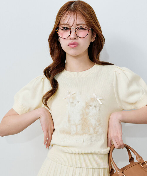 OLIVE des OLIVE（オリーブデオリーブ）の「アニマルジャガードニット（ニット/セーター・レディース・イエロー/サックスブルー/オフホワイト/ネイビー・FREE）」の4枚目の写真