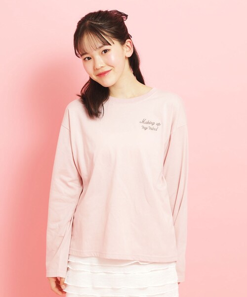 PINK-latte（ピンクラテ）の「【定番】クマちゃんロンT（Tシャツ/カットソー・キッズ・ベビーピンク/ライトベージュ/ブラック/アイボリー/グリーン系・16/15 /14/13）」の5枚目の写真