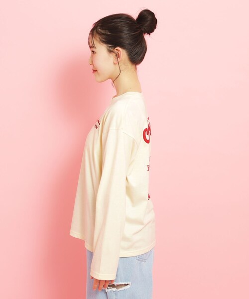 PINK-latte（ピンクラテ）の「【定番】クマちゃんロンT（Tシャツ/カットソー・キッズ・ベビーピンク/ライトベージュ/ブラック/アイボリー/グリーン系・16/15 /14/13）」の11枚目の写真