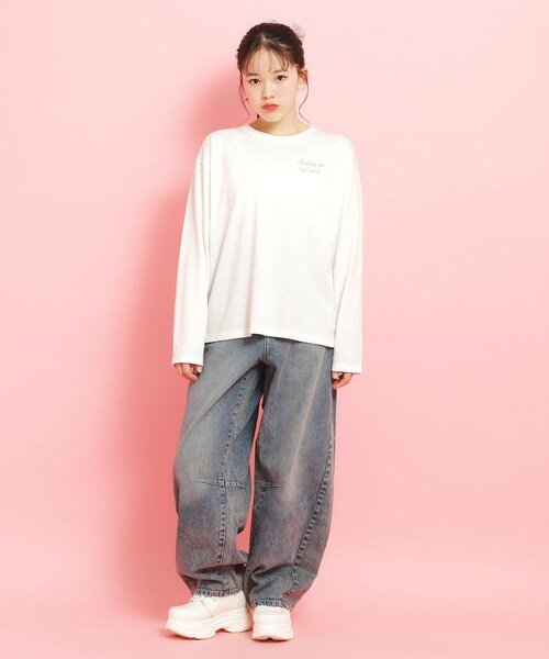 PINK-latte（ピンクラテ）の「【定番】クマちゃんロンT（Tシャツ/カットソー・キッズ・ベビーピンク/ライトベージュ/ブラック/アイボリー/グリーン系・16/15 /14/13）」の18枚目の写真