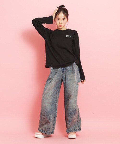 PINK-latte（ピンクラテ）の「【定番】クマちゃんロンT（Tシャツ/カットソー・キッズ・ベビーピンク/ライトベージュ/ブラック/アイボリー/グリーン系・16/15 /14/13）」の21枚目の写真