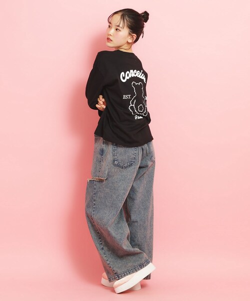 PINK-latte（ピンクラテ）の「【定番】クマちゃんロンT（Tシャツ/カットソー・キッズ・ベビーピンク/ライトベージュ/ブラック/アイボリー/グリーン系・16/15 /14/13）」の22枚目の写真