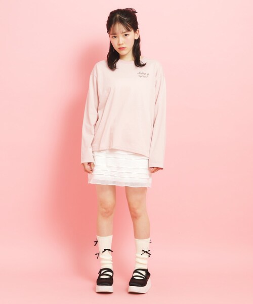 PINK-latte（ピンクラテ）の「【定番】クマちゃんロンT（Tシャツ/カットソー・キッズ・ベビーピンク/ライトベージュ/ブラック/アイボリー/グリーン系・16/15 /14/13）」の6枚目の写真