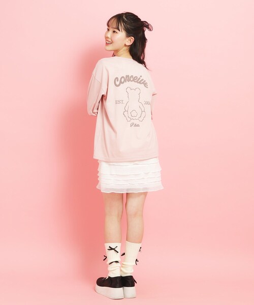PINK-latte（ピンクラテ）の「【定番】クマちゃんロンT（Tシャツ/カットソー・キッズ・ベビーピンク/ライトベージュ/ブラック/アイボリー/グリーン系・16/15 /14/13）」の7枚目の写真