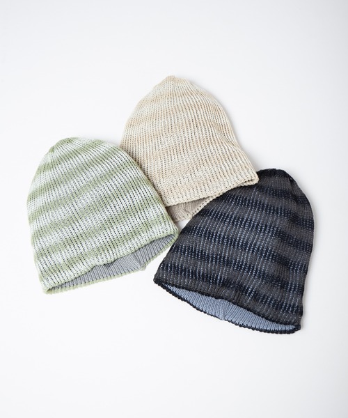 RACAL（ラカル）の「Lace Knitting Stripe Beanie / 透かし編みダブルニットボーダービーニー（ニットキャップ/ビーニー・レディース・ブラック/ベージュ/グリーン・FREE）」の21枚目の写真