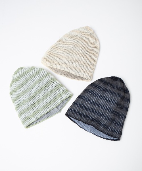 RACAL（ラカル）の「Lace Knitting Stripe Beanie / 透かし編みダブルニットボーダービーニー（ニットキャップ/ビーニー・レディース・ブラック/ベージュ/グリーン・FREE）」の22枚目の写真