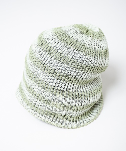 RACAL（ラカル）の「Lace Knitting Stripe Beanie / 透かし編みダブルニットボーダービーニー（ニットキャップ/ビーニー・レディース・ブラック/ベージュ/グリーン・FREE）」の5枚目の写真