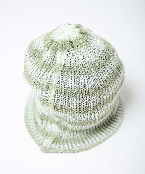 RACAL（ラカル）の「Lace Knitting Stripe Beanie / 透かし編みダブルニットボーダービーニー（ニットキャップ/ビーニー・レディース・ブラック/ベージュ/グリーン・FREE）」の6枚目の写真
