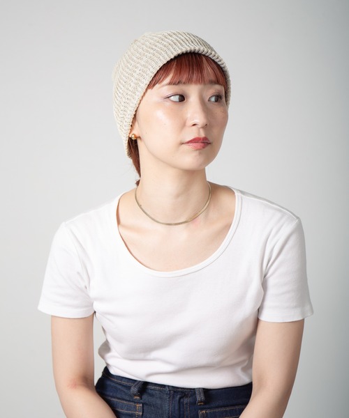 RACAL（ラカル）の「Lace Knitting Stripe Beanie / 透かし編みダブルニットボーダービーニー（ニットキャップ/ビーニー・レディース・ブラック/ベージュ/グリーン・FREE）」の7枚目の写真