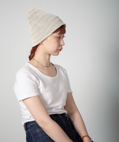 RACAL（ラカル）の「Lace Knitting Stripe Beanie / 透かし編みダブルニットボーダービーニー（ニットキャップ/ビーニー・レディース・ブラック/ベージュ/グリーン・FREE）」の18枚目の写真