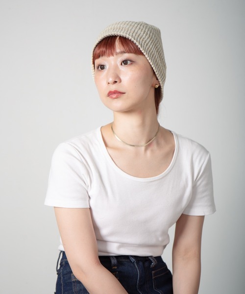 RACAL（ラカル）の「Lace Knitting Stripe Beanie / 透かし編みダブルニットボーダービーニー（ニットキャップ/ビーニー・レディース・ブラック/ベージュ/グリーン・FREE）」の19枚目の写真