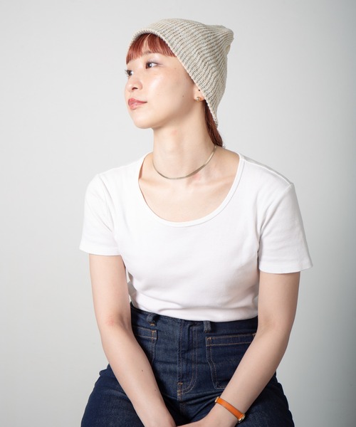 RACAL（ラカル）の「Lace Knitting Stripe Beanie / 透かし編みダブルニットボーダービーニー（ニットキャップ/ビーニー・レディース・ブラック/ベージュ/グリーン・FREE）」の20枚目の写真