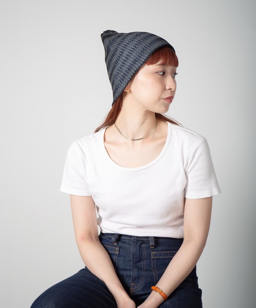 RACAL（ラカル）の「Lace Knitting Stripe Beanie / 透かし編みダブルニットボーダービーニー（ニットキャップ/ビーニー・レディース・ブラック/ベージュ/グリーン・FREE）」の10枚目の写真