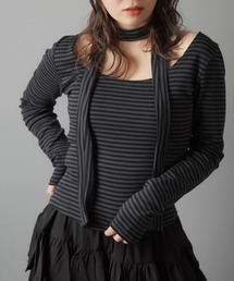 ZIP!で紹介されました♪ ウィッシュコア【セットアイテム】長袖ボーダーカットソー/タイつき