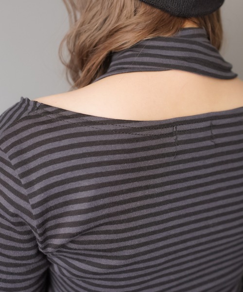 SPINNS（スピンズ）の「ZIP!で紹介されました♪ ウィッシュコア【セットアイテム】長袖ボーダーカットソー/タイつき（Tシャツ/カットソー・レディース・ブラック系その他/グレー系その他/ブラック×ホワイト・ONESIZE）」の5枚目の写真