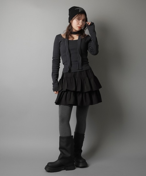 SPINNS（スピンズ）の「ZIP!で紹介されました♪ ウィッシュコア【セットアイテム】長袖ボーダーカットソー/タイつき（Tシャツ/カットソー・レディース・ブラック系その他/グレー系その他/ブラック×ホワイト・ONESIZE）」の9枚目の写真