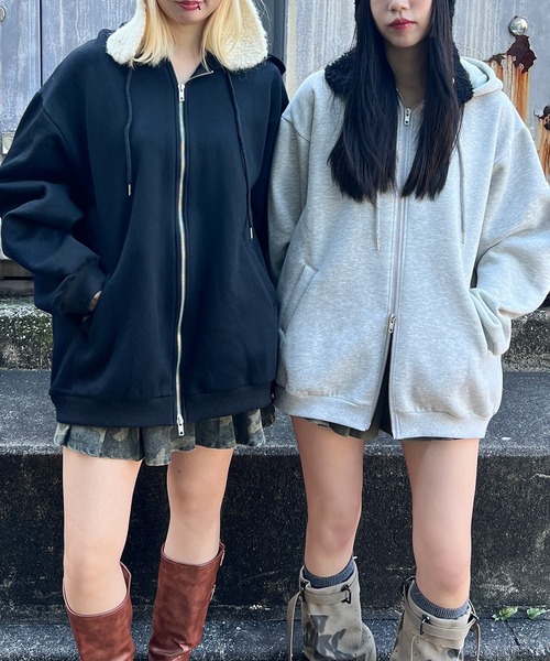 Figments（フィグメンツ）の「ダブルZIPビッグパーカー（パーカー・レディース・グレー/スミクロ/ブラック・X-LARGE/LARGE）」の9枚目の写真