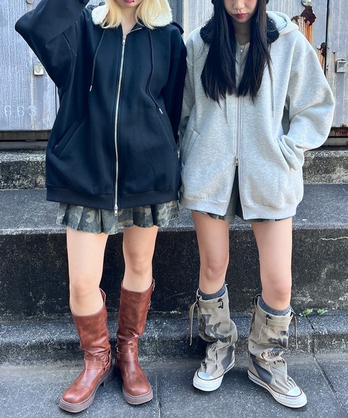 Figments（フィグメンツ）の「ダブルZIPビッグパーカー（パーカー・レディース・グレー/スミクロ/ブラック・X-LARGE/LARGE）」の10枚目の写真