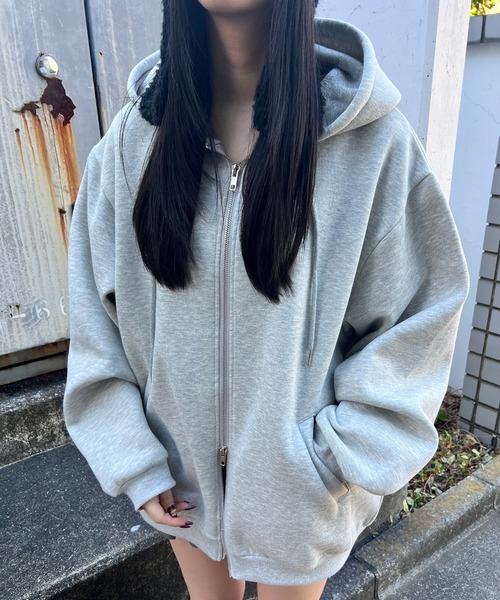 Figments（フィグメンツ）の「ダブルZIPビッグパーカー（パーカー・レディース・グレー/スミクロ/ブラック・X-LARGE/LARGE）」の11枚目の写真