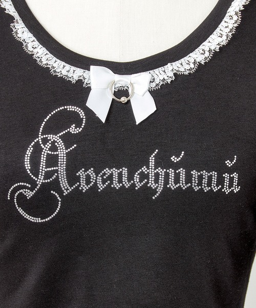 AVENCHUMU(アバンチュウム)の「Rhinestone logo puff sleeve tops(Tシャツ/カットソー・レディース・ピンク/ブラック×ホワイト/ブラック・FREE)」の12枚目の写真