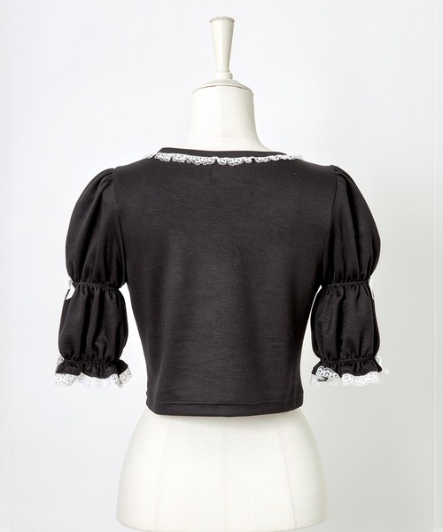 AVENCHUMU(アバンチュウム)の「Rhinestone logo puff sleeve tops(Tシャツ/カットソー・レディース・ピンク/ブラック×ホワイト/ブラック・FREE)」の10枚目の写真