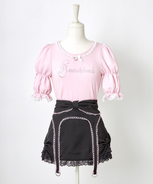 AVENCHUMU(アバンチュウム)の「Rhinestone logo puff sleeve tops(Tシャツ/カットソー・レディース・ピンク/ブラック×ホワイト/ブラック・FREE)」の18枚目の写真