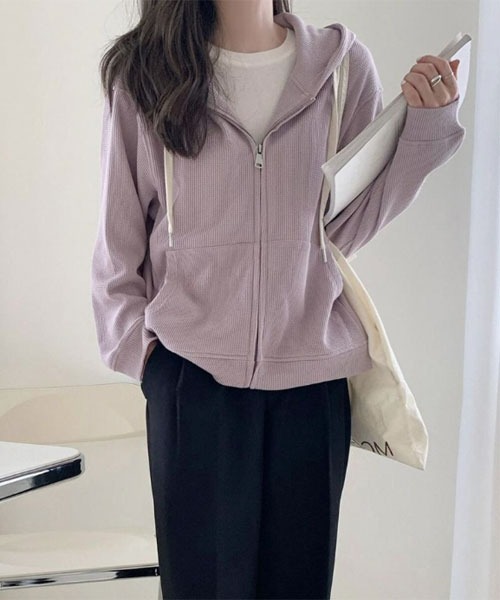 urge：（アージコロン ）の「【URGE：】ワッフル ジップ アップ 長袖 パーカー（パーカー・レディース・パープル/グレー・SMALL/MEDIUM/LARGE/X-LARGE）」の2枚目の写真