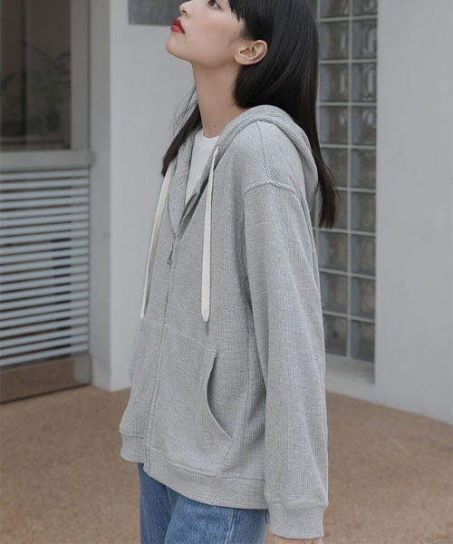 urge：（アージコロン ）の「【URGE：】ワッフル ジップ アップ 長袖 パーカー（パーカー・レディース・パープル/グレー・SMALL/MEDIUM/LARGE/X-LARGE）」の4枚目の写真