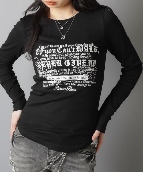 SPINNS（スピンズ）の「長袖カットソー/ロンT/レター（Tシャツ/カットソー・レディース・グレー/オフホワイト/ブラック・ONESIZE）」の3枚目の写真