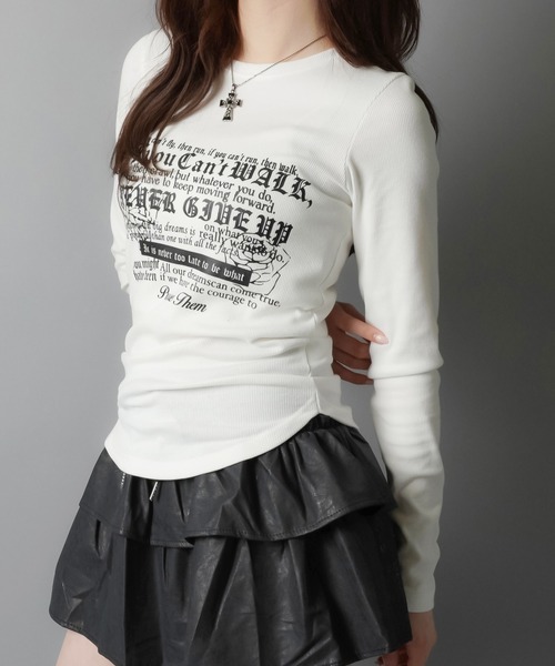 SPINNS（スピンズ）の「長袖カットソー/ロンT/レター（Tシャツ/カットソー・レディース・グレー/オフホワイト/ブラック・ONESIZE）」の7枚目の写真