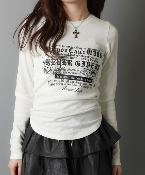 SPINNS（スピンズ）の「長袖カットソー/ロンT/レター（Tシャツ/カットソー・レディース・グレー/オフホワイト/ブラック・ONESIZE）」の6枚目の写真