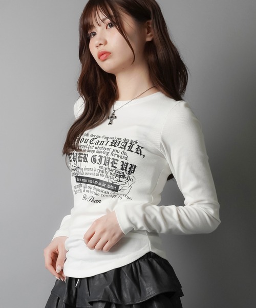 SPINNS（スピンズ）の「長袖カットソー/ロンT/レター（Tシャツ/カットソー・レディース・グレー/オフホワイト/ブラック・ONESIZE）」の13枚目の写真