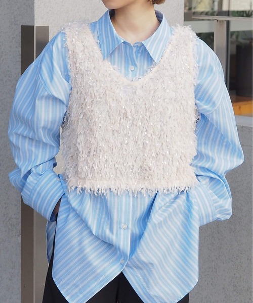 tiptop（ティップトップ）の「【丈が選べる】前後2wayフリンジベスト（ベスト・レディース・ホワイト系その他/アイボリー/ブラック/グレー系その他/グレー/ブラック系その他/ホワイト系その他3/ブラック系その他2/ホワイト系その他2/ブラック系その他3・SHORT/LONG）」の2枚目の写真