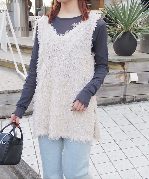 tiptop（ティップトップ）の「【丈が選べる】前後2wayフリンジベスト（ベスト・レディース・ホワイト系その他/アイボリー/ブラック/グレー系その他/グレー/ブラック系その他/ホワイト系その他3/ブラック系その他2/ホワイト系その他2/ブラック系その他3・SHORT/LONG）」の19枚目の写真