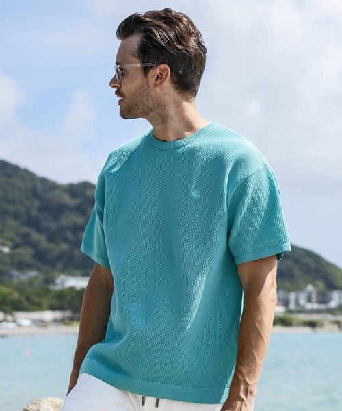 1PIU1UGUALE3  RELAX （ウノピゥウノウグァーレトレ リラックス）の「1PIU1UGUALE3 RELAX(ウノピゥウノウグァーレトレ リラックス)ワンポイントロゴ ロゴ刺繍 ベーシック 半袖ニットTシャツ 半袖Tシャツ（Tシャツ/カットソー・メンズ・ホワイト/サックスブルー/ブラック・XL/L/M/S）」の22枚目の写真