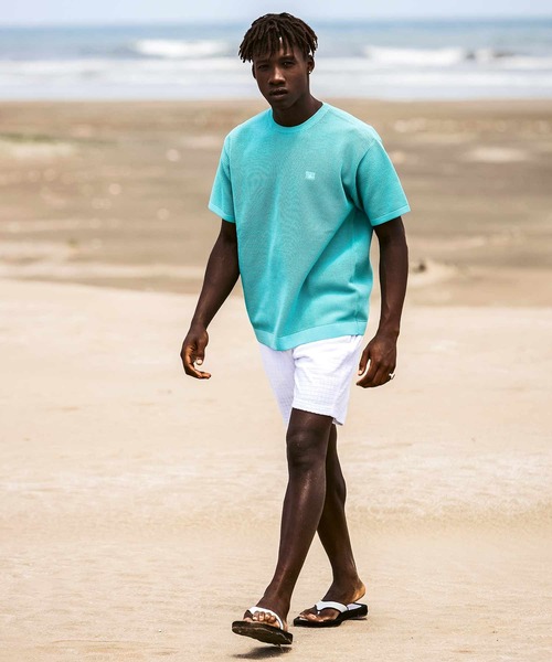 1PIU1UGUALE3  RELAX （ウノピゥウノウグァーレトレ リラックス）の「1PIU1UGUALE3 RELAX(ウノピゥウノウグァーレトレ リラックス)ワンポイントロゴ ロゴ刺繍 ベーシック 半袖ニットTシャツ 半袖Tシャツ（Tシャツ/カットソー・メンズ・ホワイト/サックスブルー/ブラック・XL/L/M/S）」の15枚目の写真