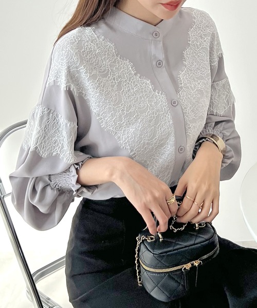 Futier land（フューティアランド）の「【4色展開】レースドッキングブラウス（シャツ/ブラウス・レディース・ライトグレー/ホワイト/ブラック/ピンクベージュ・LARGE/MEDIUM/X-LARGE）」の3枚目の写真