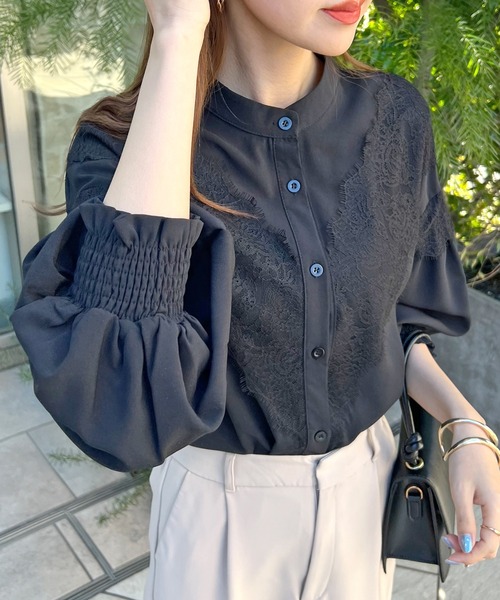 Futier land（フューティアランド）の「【4色展開】レースドッキングブラウス（シャツ/ブラウス・レディース・ライトグレー/ホワイト/ブラック/ピンクベージュ・LARGE/MEDIUM/X-LARGE）」の7枚目の写真