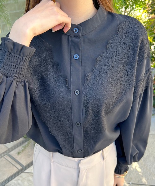 Futier land（フューティアランド）の「【4色展開】レースドッキングブラウス（シャツ/ブラウス・レディース・ライトグレー/ホワイト/ブラック/ピンクベージュ・LARGE/MEDIUM/X-LARGE）」の8枚目の写真