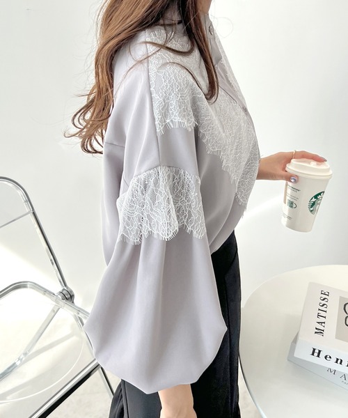 Futier land（フューティアランド）の「【4色展開】レースドッキングブラウス（シャツ/ブラウス・レディース・ライトグレー/ホワイト/ブラック/ピンクベージュ・LARGE/MEDIUM/X-LARGE）」の11枚目の写真